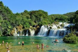 north-d-02 image Krka waterfalls with bathers in small lake
