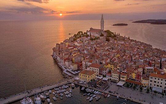 istria-croatia image  Panorama of Rovinj with the church in the central part